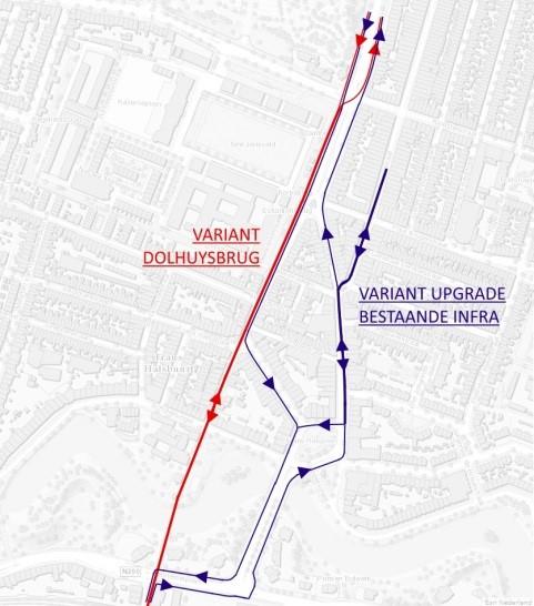 Ad b: De bestaande route over de Kennermerbrug loopt vanuit het centrum via het Kennemerplein, de Kennemerbrug, Frans Halsplein, Schoterweg aansluitend op de Rijksstraatweg.