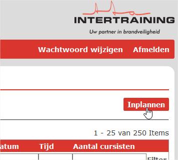 De trainingen die in uw overzicht verschijnen, zijn de trainingen waarvoor u gemachtigd bent om zelf cursisten op in te plannen.