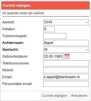 De wijziging wordt als aanvraag naar Intertraining verstuurd.