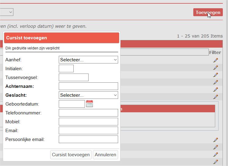 2 Cursist toevoegen Nieuwe cursisten wilt u graag kenbaar maken aan Intertraining, zodat ook zij een training kunnen