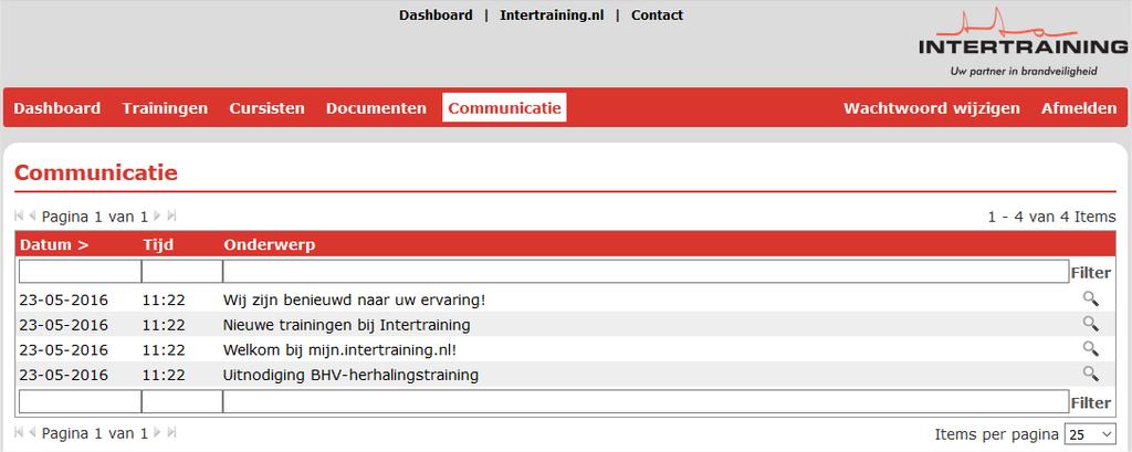 7 Communicatie Intertraining heeft de mogelijkheid om u via de website emailberichten te