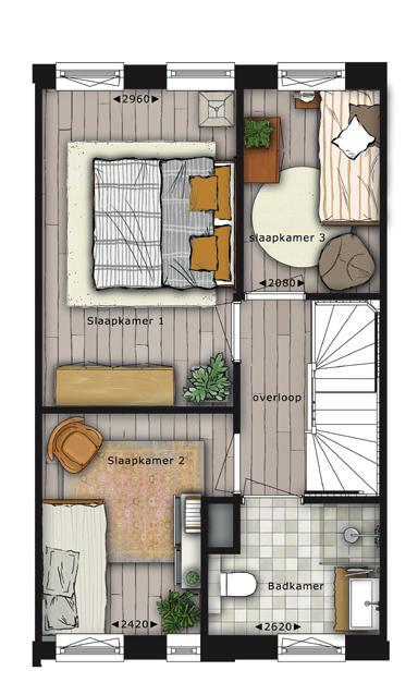 10 m diep Royale woonkamer met open keuken Drie of vier slaapkamers Openslaande deur naar  9 m