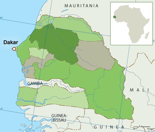 Landenprofiel Senegal Omvang bevolking (2017): 16,1 miljoen mensen Hoofdstad: Dakar (2,8 miljoen inwoners) Oppervlakte: 197,000 km2 (5x Nederland) Nationale munt: FCFA BBP (2017): 16,2 miljard dollar