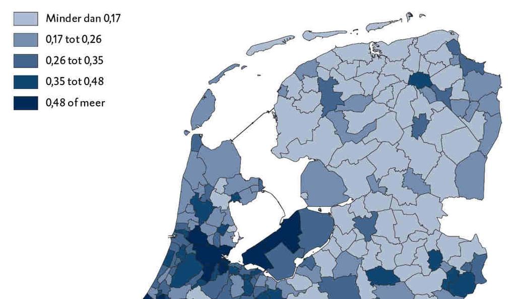 De diversiteitindex (HHI) van Nederlandse gemeenten, 1-1-2015 Op 1 januari 2015 was de