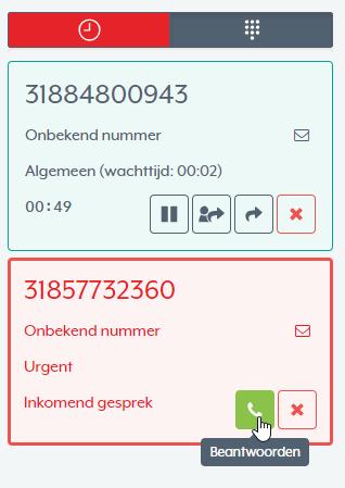 6.2 Inkomende urgente oproep doorverbinden naar externe contactpersoon tijdens actief algemeen gesprek Stel dat u een actief gesprek