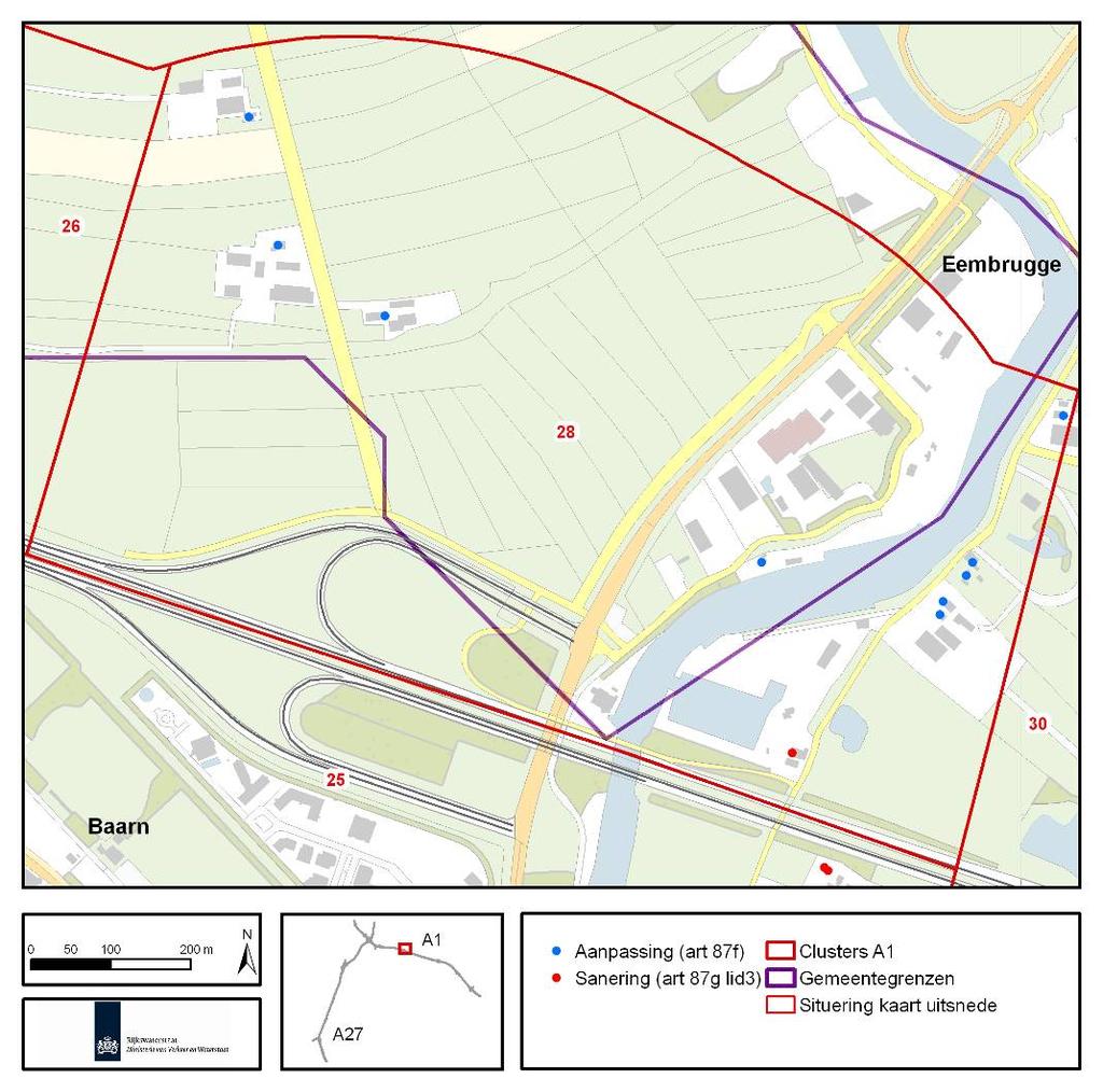 8.2.2 Eembrugge (cluster 28) Cluster 28 ligt aan de noordzijde van de A1 in de gemeenten Eemnes en Baarn. In dit cluster liggen 10 woningen.