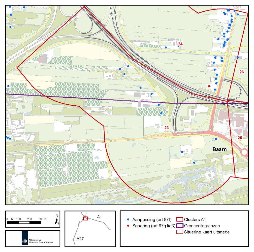 8.2.3 Groeneveld (cluster 23) Cluster 23 Groeneveld ligt aan de zuidzijde van de A1. Dit cluster omvat het gebied tussen Knooppunt Eemnes en afslag Soest. Binnen dit gebied liggen enkele woningen.