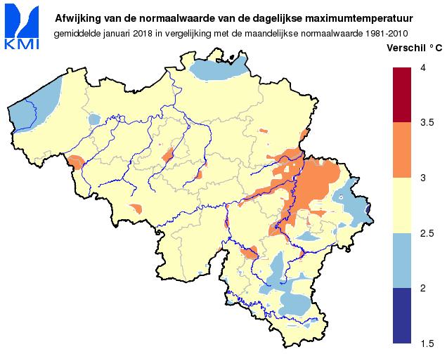 2. Klimatologisch overzicht voor België, januari 218 Deze kaarten worden automatisch aangemaakt op basis van de beschikbare