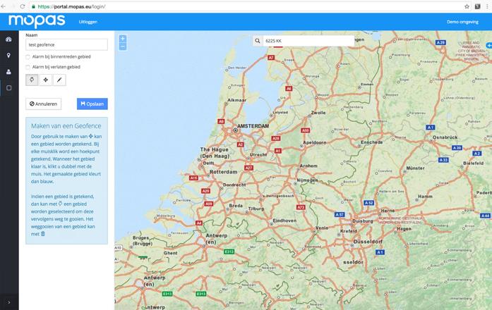 Om de juiste positie van uw geofence in kaart te brengen, kunt u door te klikken in de kaart steeds verder inzoomen naar de juiste plek.