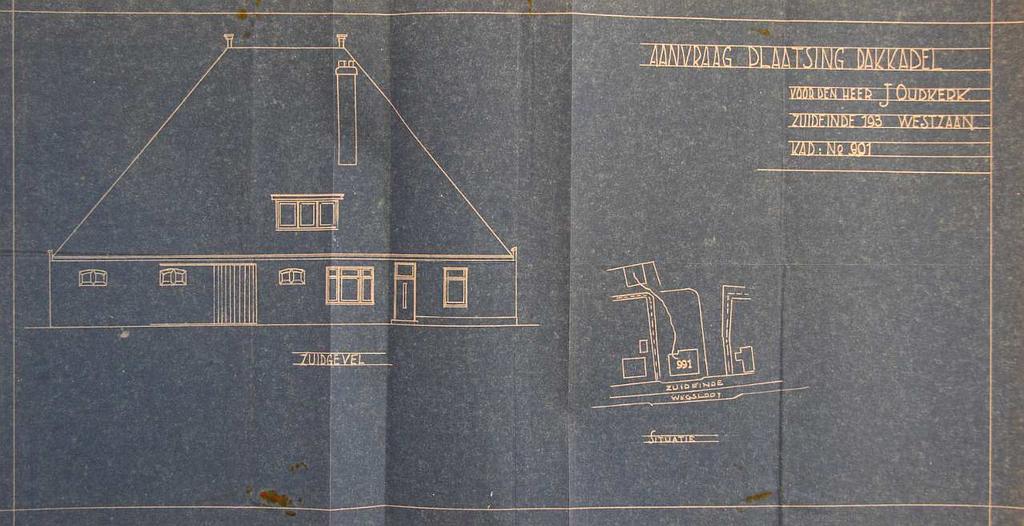 Bouwtekening van de boerderij Zuideinde 193 uit 1943 in