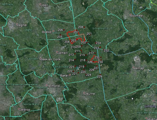 De metingen in de gemeente Gemert-Bakel vinden in eerste instantie plaats volgens de tweede methode: de ammoniakconcentratie wordt gemeten op 34 locaties in de omgeving van Elsendorp, waarbij