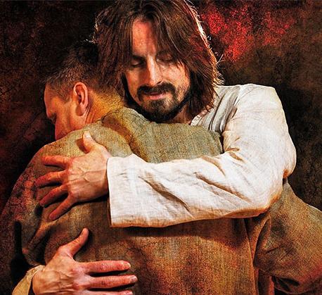 aangeraakt door Jezus Een melaatse kwam tot Hem - een zondaar smeekt om reiniging. Jezus hand toont zijn hart: Jezus is de Heiland.