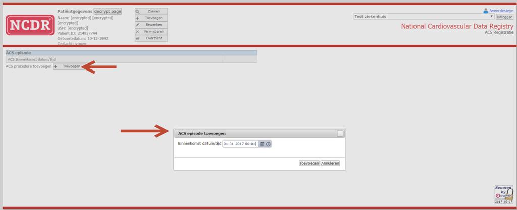 Figuur 6 Patiëntgegevens decrypt page Als u inlogt zonder ZorgTTP, dan kunt u een patiënt opzoeken (mits bekend in de database) op basis van: patiënt ID.