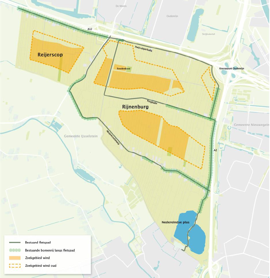 Zoekgebied wind: sturen op beperken geluid en slagschaduw Het zoekgebied voor wind is verkleind ten opzichte van het maximale zoekgebied dat is gebaseerd op wettelijk vastgestelde veiligheidszones