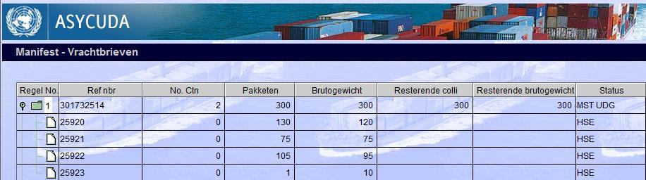 In ons voorbeeld hierboven zal je een foutmelding krijgen omdat de totale gewicht van de sub-vrachtbrieven groter is dan in het master vrachtbrief opgegeven.