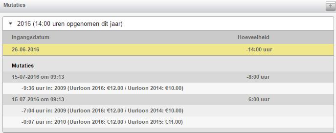 LFB-saldomutaties Onder in beeld zijn de mutaties van het LFB-saldo te zien. Per jaar zijn de mutaties open te klappen.