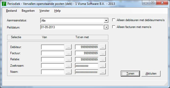 De periodieke functie Vervallen openstaande posten debiteuren is een nieuwe functie die in tabelvorm de