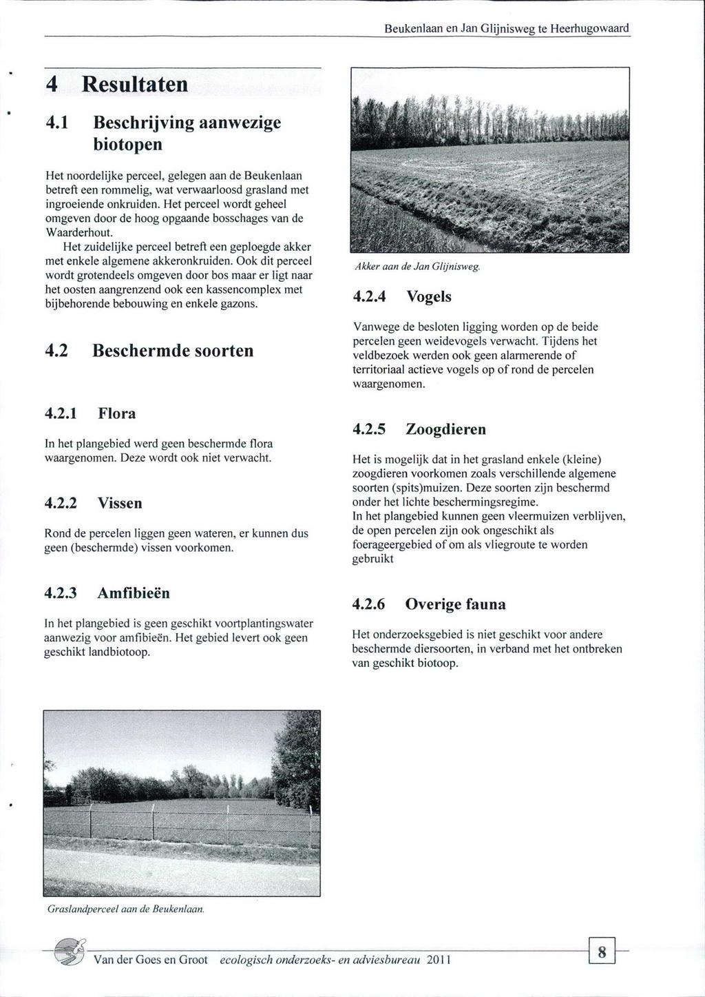 4 Resultaten 4.1 Beschrijving aanwezige biotopen Het noordelijke perceel, gelegen aan de Beukenlaan betreft een rommelig, wat verwaarloosd grasland met ingroeiende onkruiden.