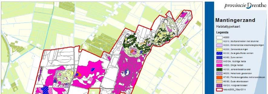 Natura 2000 gebieden 27 Habitattypen In Mantingerzand zijn alle habitattypen gevoelig voor stikstofdepositie. In tabel 3.