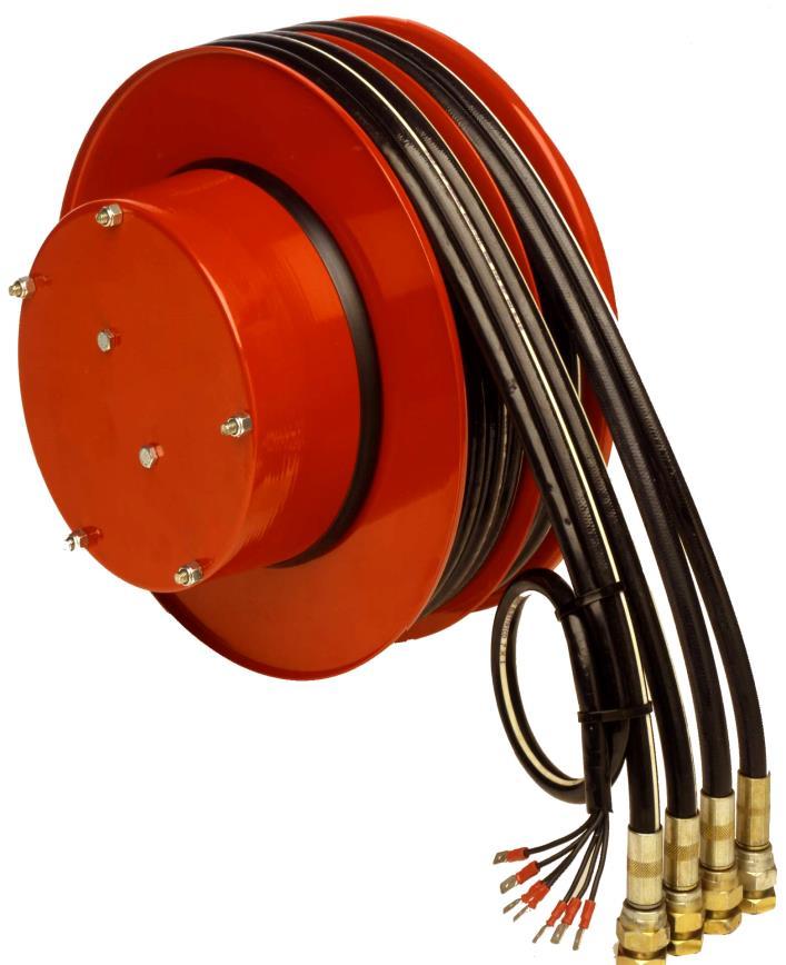 Staal veeraangedreven voor 2 TwinFlex slangen + MultiFlex toepassingen met twee TwinFlex slangen en één MultiFlex kabel voor o.a. hoogtewerkers met bedieningspaneel.
