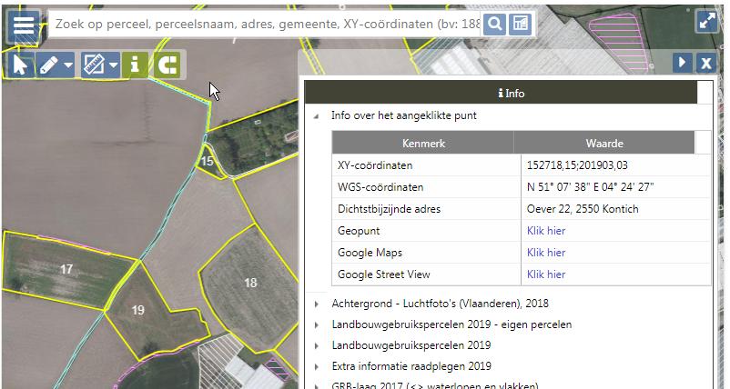 Onder Landbouwgebruikspercelen 2019 eigen percelen kunt u door te klikken op het perceel (in blauw weergegeven) naar perceeldetail gaan waar alle acties en het invullen van de gegevens voor dit