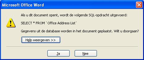 Als u wijzigingen heeft aangebracht in het gegevensbestand, vraagt Word of u deze wilt opslaan. Klik in dat geval op de knop Ja om de wijzigingen in de gegevenslijst op te slaan.