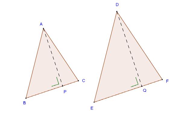 2.3.5 Als twee driehoeken gelijkvormig zijn, dan is de verhouding van hun oppervlakten gelijk aan het kwadraat van de verhouding van twee overeenkomstige zijden. Geg.: ABC