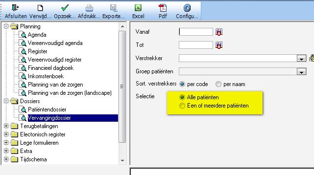 Vervangingdossier Afdruk van documenten > Dossiers > Vervangingdossier Nieuwe optie: Mogelijkheid om een of meerder patiënten te kiezen Mobi33 > Synchronisatie Speciale karakters UTF Op bepaalde