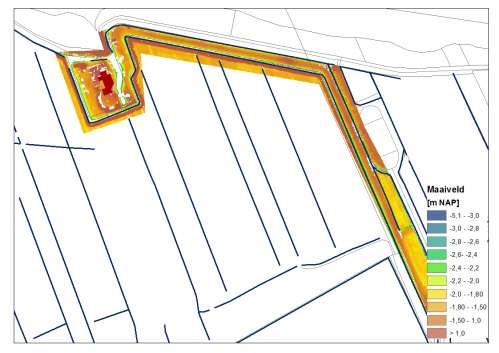 Afbeelding 40 Hoogte volgens AHN2 Peilbeheer maaiveld Peilen [m NAP] Huidig WP Huidig ZP Praktijk MAX* Praktijk MIN* deelgebied min max gem [m NAP] [m NAP] [m NAP]