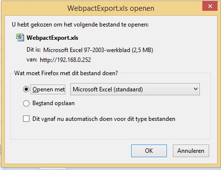 Excel export U kunt op 2 manieren een Excel export maken, zonder selectie (alle records) of gebruik maken van de selectie van 1 of meerdere kolommen.