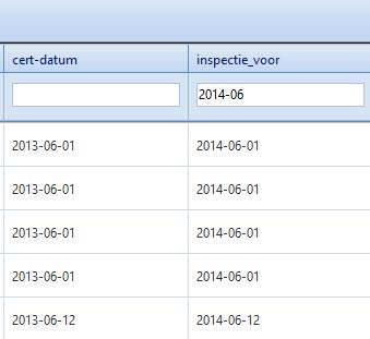 Selecteren Als u bijvoorbeeld alle blokcertificaten met een herkeuringsdatum in juni 2014 wilt laten zien typt u in het inspectie voor zoekveld 2014-06.