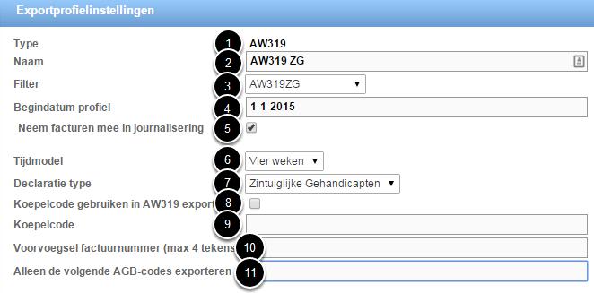 Exportprofiel instellen 1. Het type exportprofiel wordt geselecteerd aan de hand van de instellingen die in de vorige stap zijn gemaakt. 2.