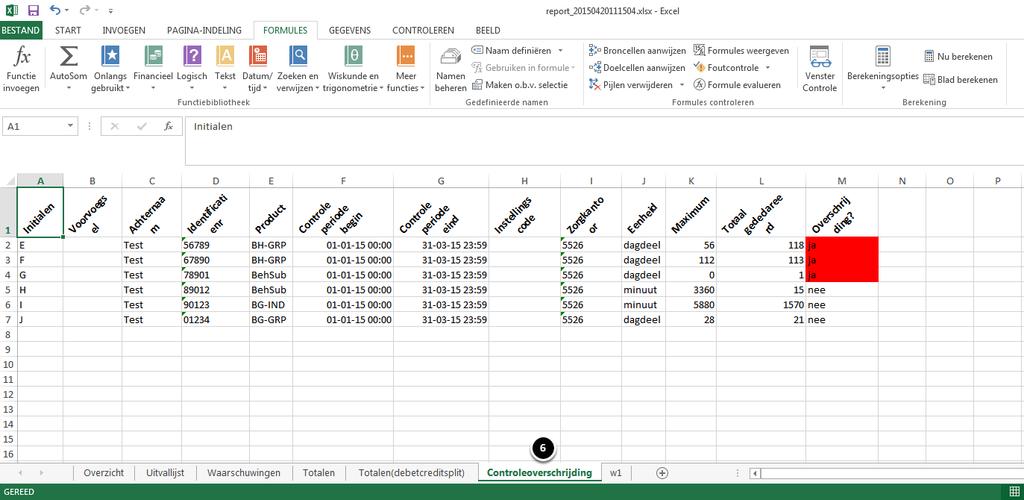 5. Totalen(debetcreditsplit): Hier wordt een overzicht weergegeven van het totaal te