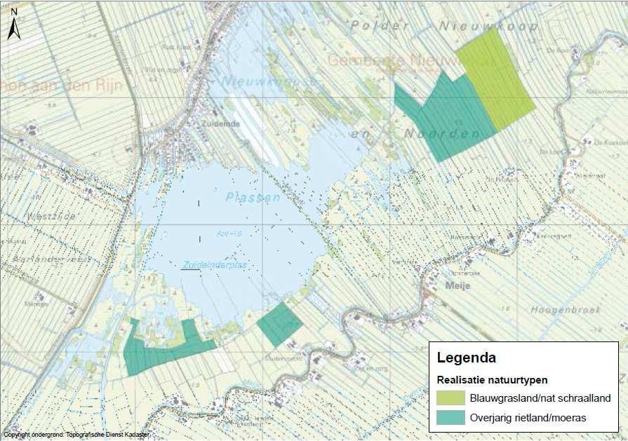 Afbeelding 4.3 Geadviseerde locaties voor inrichting van de Meijegraslanden voor roerdomp en blauwgrasland (bron: Ontwerpbeheerplan) In par. 5.