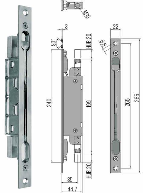 Manuele grendels Overleggrendel 9220 voor stangen Zamak behuizing 20mm dikte Stalen voorplaat 22 x