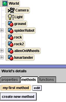 " spiderrobot's head turns around Wereld-niveau methode Wereld-niveau methodes zijn methodes waarin objecten met elkaar interageren verras,onderzoek en reageer zijn wereldniveau methodes Voeg deze