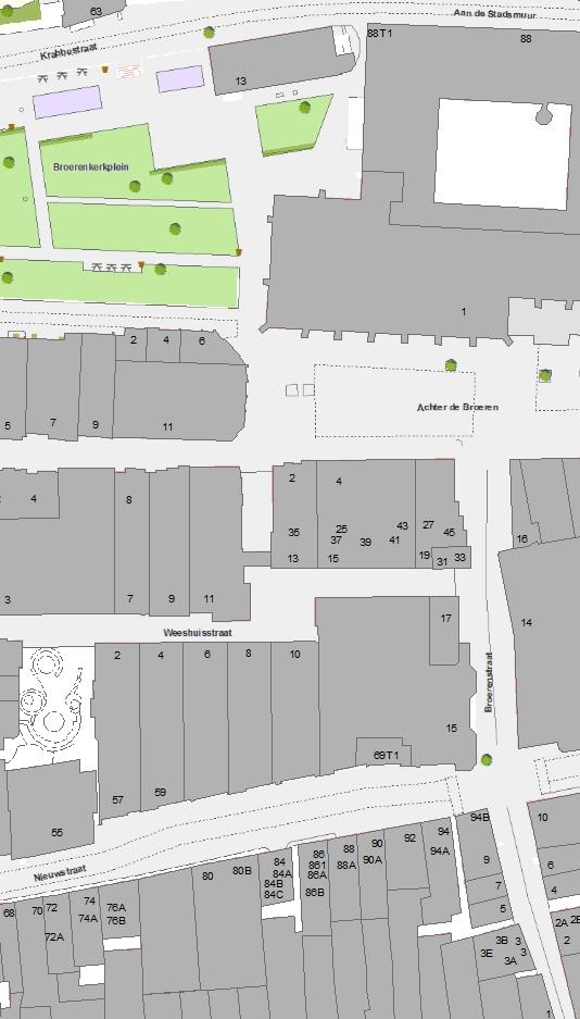 Achter de Broeren 2 & Weeshuisstraat 13 samenvoegen Legenda Pand Pand in gebruik Pand in gebruik (niet ingemete Bouw gestart Bouwvergunning verleend Pand buiten gebruik Sloopvergunning verleend