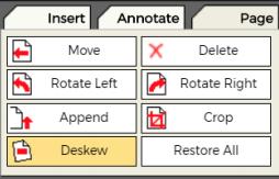 5 Het tabblad Page Tabblad voor pagina instellingen Append een bestand hieraan toevoegen Deskew een pagina rechtzetten Move