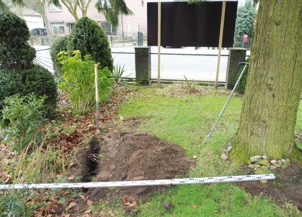 4.2.3 Nieuwstraat Ten zuiden van boom 36, op 2 meter uit het hart van de stamvoet is een proefsleuf gegraven (zie foto 26).