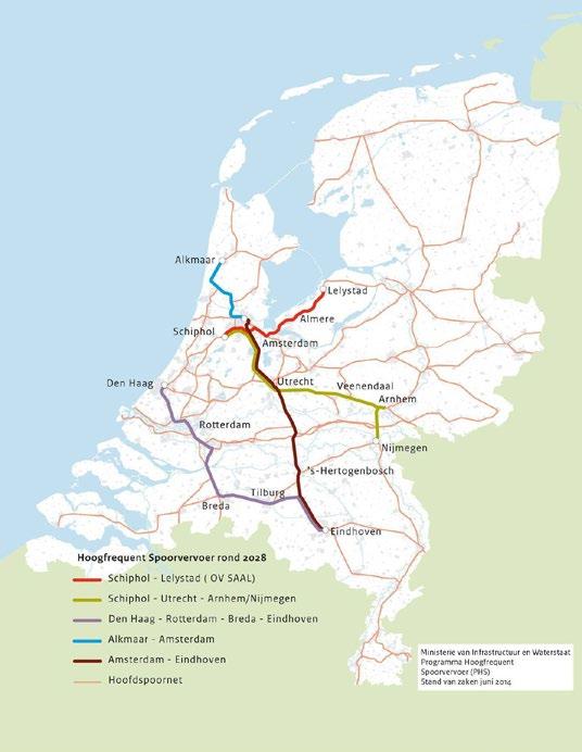 Corridors Op vijf reizigerscorridors op het Nederlandse spoornetwerk wordt de frequentie van reizigerstreinen verhoogd. Het gaat om de volgende corridors (zie ook figuur.