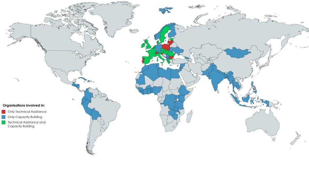 Afbeelding 1: Projecten voor technische bijstand en capaciteitsopbouw van EU Aid Volunteers in de periode 2015-2017 Organisaties