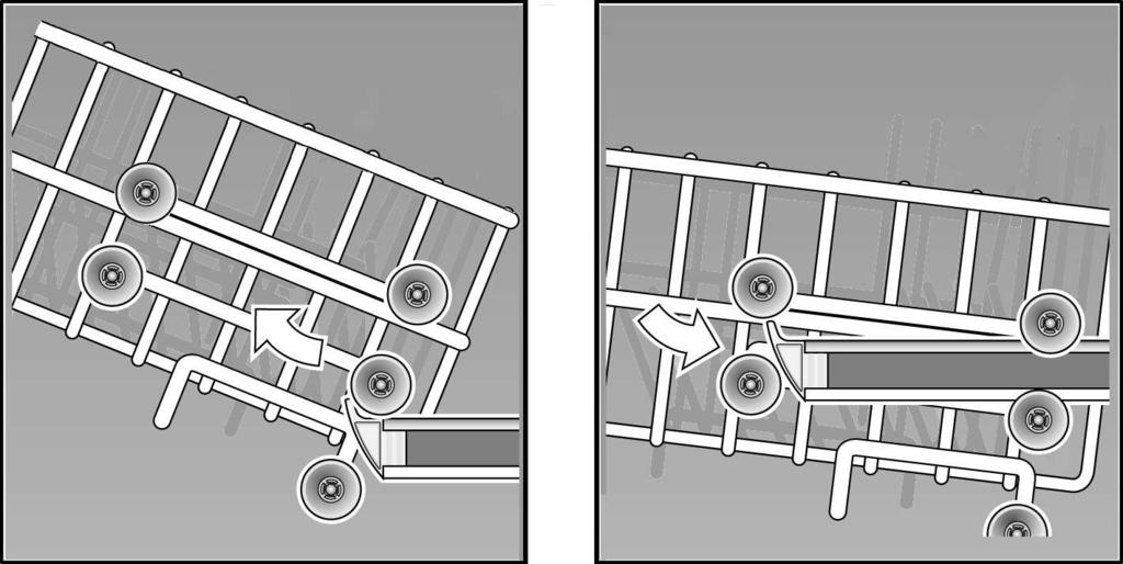 Verstellen van de korfhoogte * * niet bij alle modellen De bovenste servieskorf kan indien gewenst in de hoogte versteld worden om in de bovenste of in de onderste servieskorf meer ruimte te maken