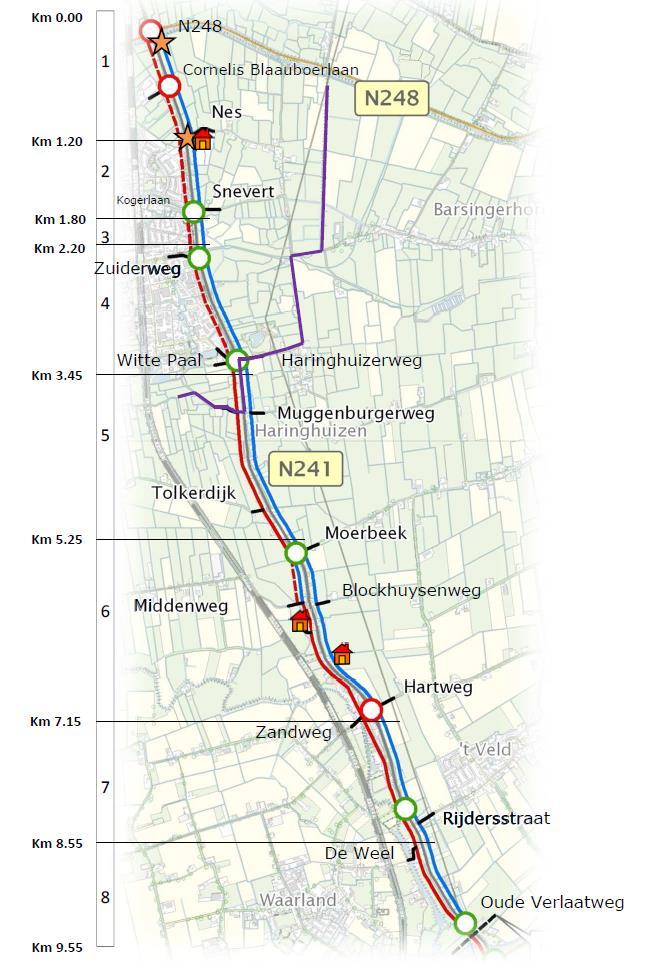 1. OVERZICHT PROJECT: N241 tussen Schagen en Verlaat Lengte tracé: 9,55 km Tracé verdeeld over 8 wegvakken Uitvoering wegvakken onafhankelijk van elkaar Reconstructie hoofdrijbaan (N241)