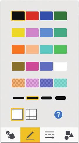 2. Een whiteboard gebruiken 1 2 3 6 4 5 DWJ004 1. Lijnkleuren Selecteert de kleur van de tekenlijnen. U kunt geen lijnkleuren selecteren in de markeermodus. 2. Lijnkleuren (semitransparant) Selecteert de kleur van de tekenlijnen vanuit de semitransparante kleuren.