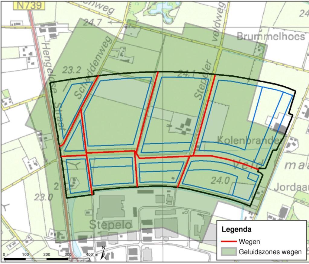 Akoestisch onderzoek bestemmingsplan Stepelerveld Haaksbergen wettelijke geluidszones van de wegen op het bedrijventerrein komen te liggen.