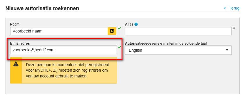 5) Vul bij Alias een naam (alias) in voor uw contactpersoon.