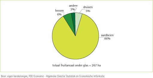 Verdeling van het areaal fruit in open lucht voor verschillende teelten (2005) Verdeling van het areaal fruit onder glas voor verschillende teelten (2005) Ook de sierteelt wordt opgedeeld in