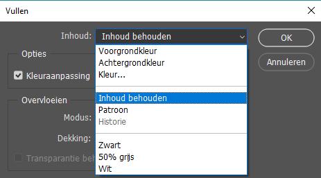 Vullen met inhoud behouden Ga naar het menu Selecteren / Select, kies Bewerken / Modify en dan Vergroten / Expand. Vergroot de selectie, in het voorbeeld is gekozen voor 4.