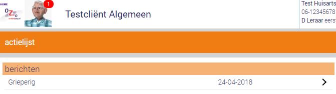 2. Actielijst Nadat u bent ingelogd, krijgt u uw actielijst te zien. Op deze actielijst staan zaken waarvoor een actie van u wordt gevraagd. In onderstaand geval is dit een bericht.