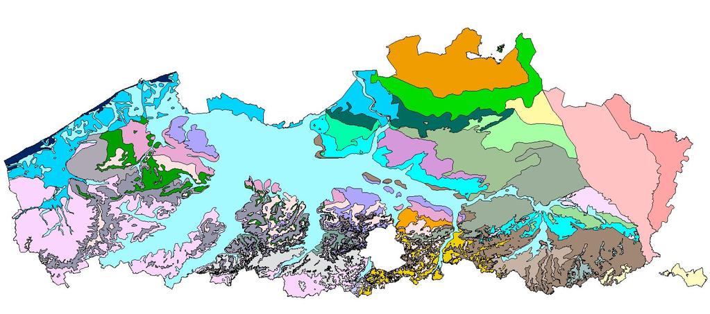 Indeling Vlaanderen in hydrogeologisch homogene zones Werkinstrument in het kader van de nitraatrichtlijn/map (basisindeling 33 zones later